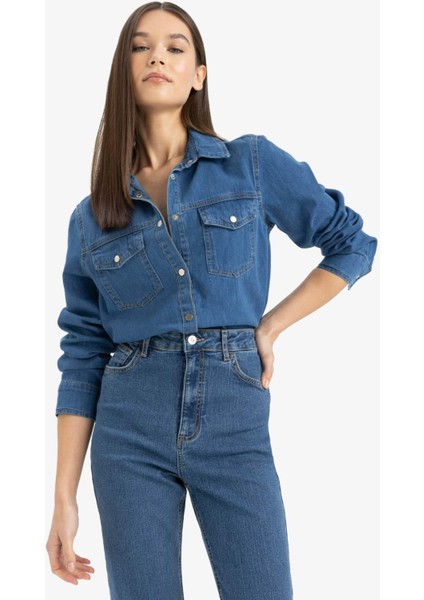 Slim Fit Dar Kesim Jean Gömlek D8757AX25SP