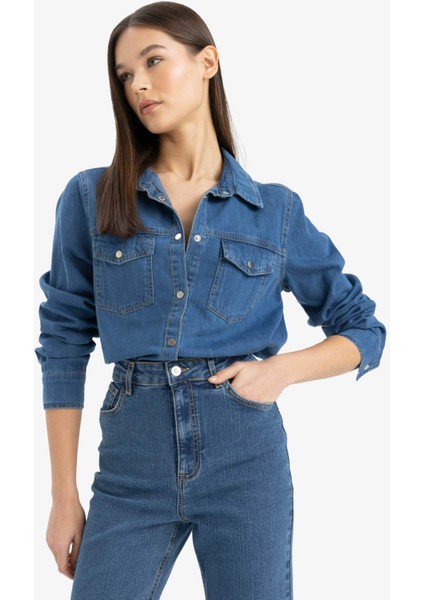 Slim Fit Dar Kesim Jean Gömlek D8757AX25SP