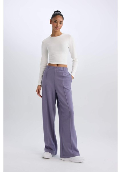 Fit Wide Leg Geniş Paça Sporcu Eşofman Altı Cepli Standart Boy Skuba Dalgıç Kumaş D8316AX25SP