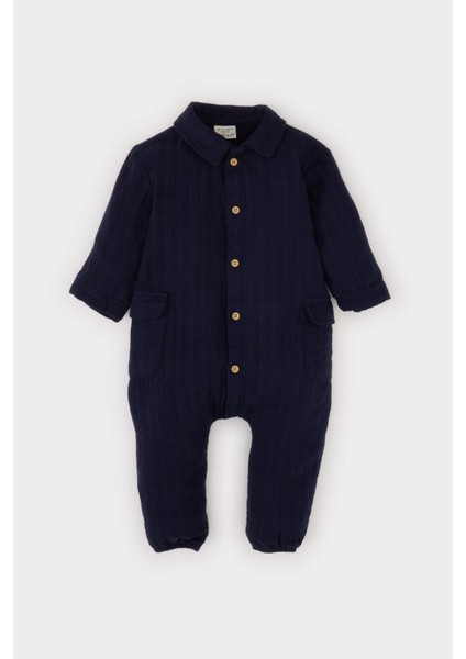 Erkek Bebek Yenidoğan Düğmeli Müslin Uzun Kollu Tulum D9090A525SP