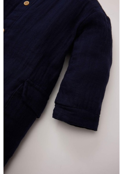 Erkek Bebek Yenidoğan Düğmeli Müslin Uzun Kollu Tulum D9090A525SP