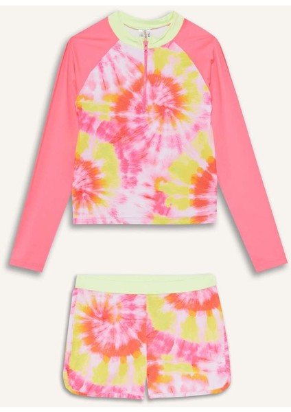 Kız Çocuk 2'li Takım Batik Desenli Uzun Kollu Üst Deniz Şortu C4191A825HS