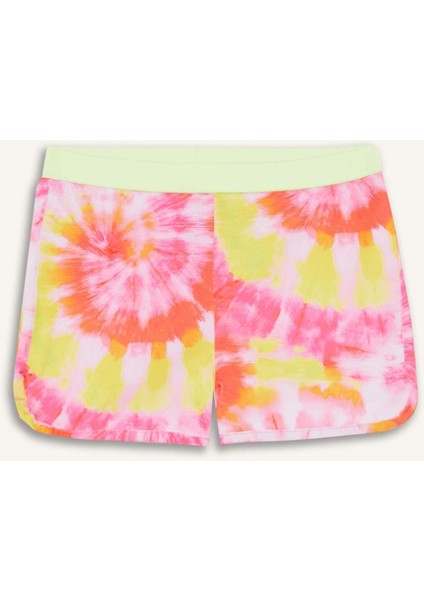 Kız Çocuk 2'li Takım Batik Desenli Uzun Kollu Üst Deniz Şortu C4191A825HS