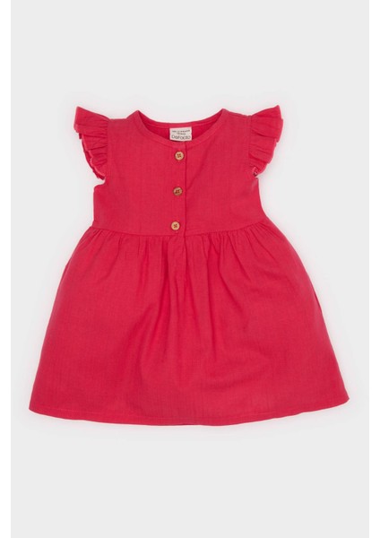 Kız Bebek Basic Düz Kısa Kollu Flamlı Poplin Yazlık Elbise Z7402A225SM