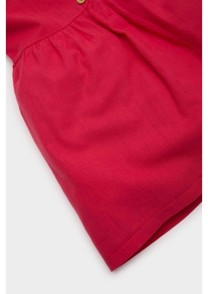 Kız Bebek Basic Düz Kısa Kollu Flamlı Poplin Yazlık Elbise Z7402A225SM