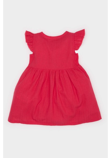 Kız Bebek Basic Düz Kısa Kollu Flamlı Poplin Yazlık Elbise Z7402A225SM