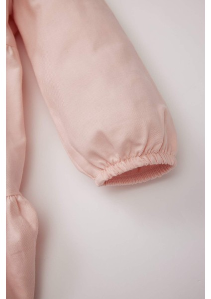 Kız Bebek Bebe Yaka Çiçek Nakışlı Uzun Kollu Twill Elbise D9565A525SP