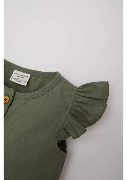 Kız Bebek Basic Düz Kısa Kollu Flamlı Poplin Elbise Z7402A225SM