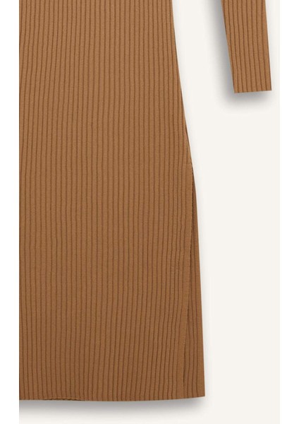 Fitted Vücudu Saran Yarım Balıkçı Yaka Basic Düz Uzun Kollu Triko Elbise D9720AX24WN