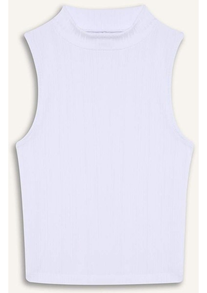 Slim Fit Dar Kesim Yarım Balıkçı Yaka Fitilli Kaşkorse Beyaz Atlet C7703AX25SP