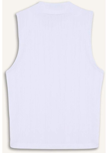 Slim Fit Dar Kesim Yarım Balıkçı Yaka Fitilli Kaşkorse Beyaz Atlet C7703AX25SP