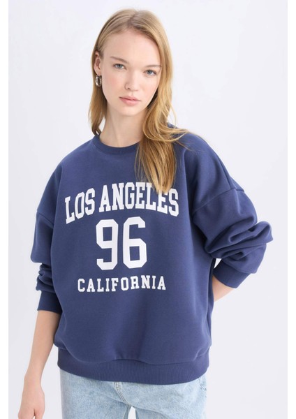 Coool Loose Fit Bisiklet Yaka Baskılı Kalın Sweatshirt E1494AX24WN