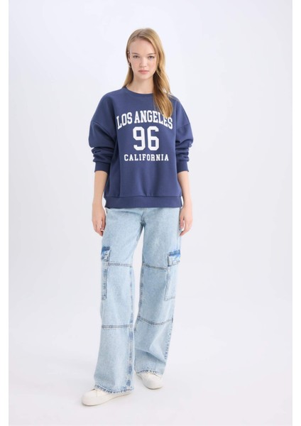 Coool Loose Fit Bisiklet Yaka Baskılı Kalın Sweatshirt E1494AX24WN