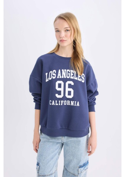 Coool Loose Fit Bisiklet Yaka Baskılı Kalın Sweatshirt E1494AX24WN