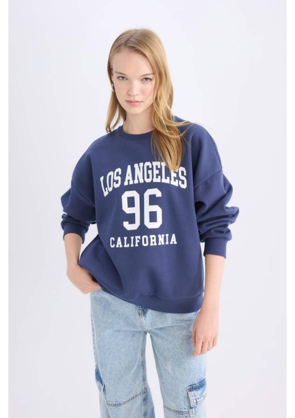 Coool Loose Fit Bisiklet Yaka Baskılı Kalın Sweatshirt E1494AX24WN