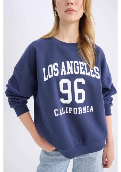 Coool Loose Fit Bisiklet Yaka Baskılı Kalın Sweatshirt E1494AX24WN