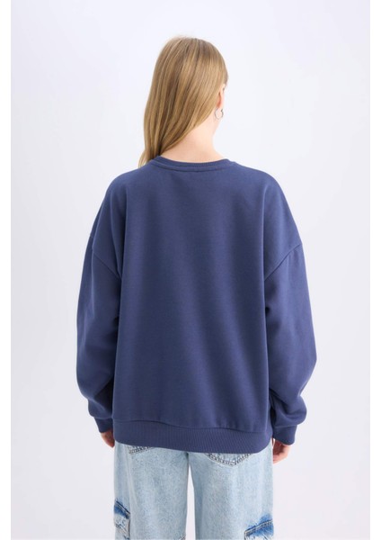 Coool Loose Fit Bisiklet Yaka Baskılı Kalın Sweatshirt E1494AX24WN