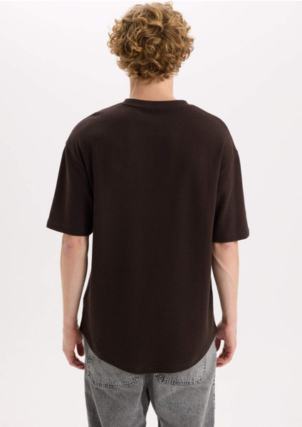 Boxy Fit Bisiklet Yaka Kısa Kollu Basic Düz Waffle Tişört B4443AX25SP