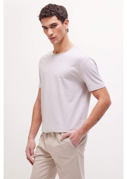 %100 Pamuk Regular Fit Bisiklet Yaka Kısa Kollu Ağır Kumaş Tişört D5481AX25SP