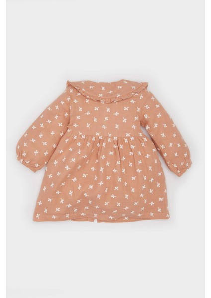 Kız Bebek Çiçekli Uzun Kollu Müslin Elbise D9571A525SP
