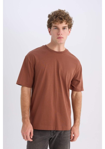 %100 Pamuk Boxy Fit Bisiklet Yaka Basic Düz Kısa Kollu Tişört D6070AX25SP