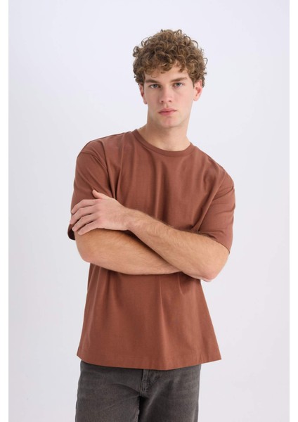 %100 Pamuk Boxy Fit Bisiklet Yaka Basic Düz Kısa Kollu Tişört D6070AX25SP