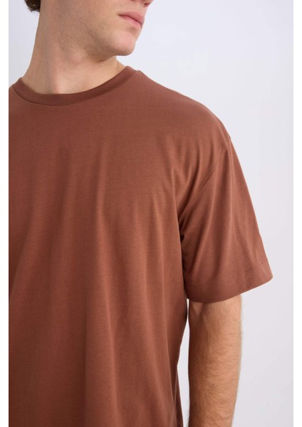 %100 Pamuk Boxy Fit Bisiklet Yaka Basic Düz Kısa Kollu Tişört D6070AX25SP