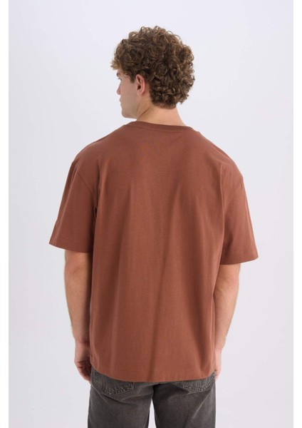 %100 Pamuk Boxy Fit Bisiklet Yaka Basic Düz Kısa Kollu Tişört D6070AX25SP