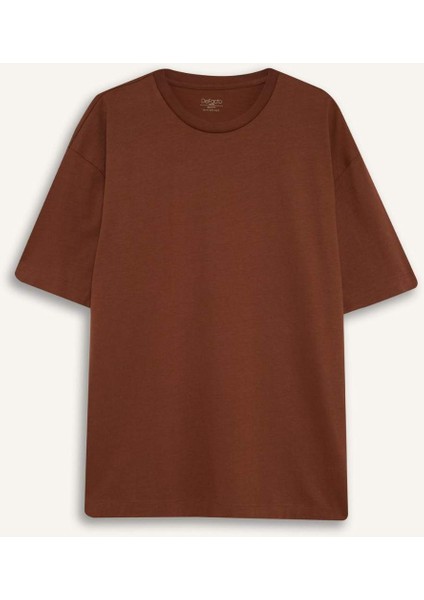 %100 Pamuk Boxy Fit Bisiklet Yaka Basic Düz Kısa Kollu Tişört D6070AX25SP