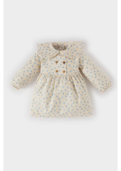 Kız Bebek Çiçekli Uzun Kollu Twill Elbise D9568A525SP
