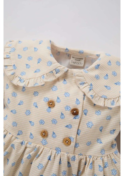 Kız Bebek Çiçekli Uzun Kollu Twill Elbise D9568A525SP