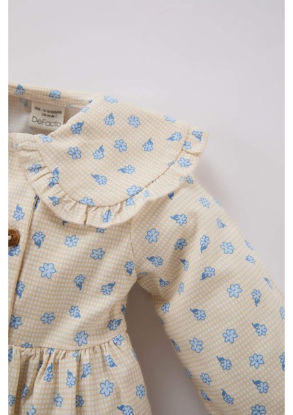 Kız Bebek Çiçekli Uzun Kollu Twill Elbise D9568A525SP