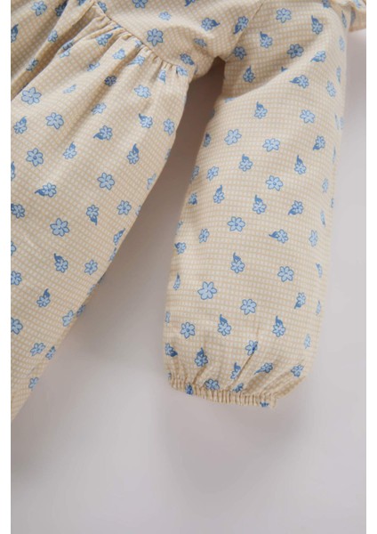 Kız Bebek Çiçekli Uzun Kollu Twill Elbise D9568A525SP