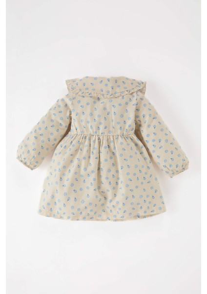 Kız Bebek Çiçekli Uzun Kollu Twill Elbise D9568A525SP