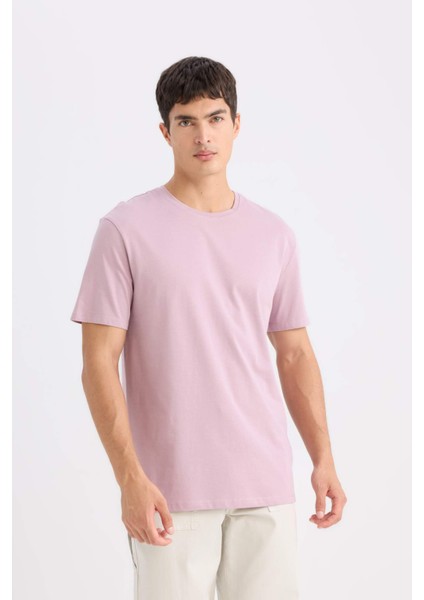 %100 Pamuk New Regular Fit Bisiklet Yaka Basic Düz Kısa Kollu Tişört E1091AXNS
