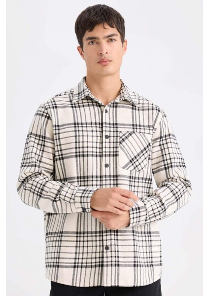 Regular Fit Kareli Flanel Cep Detaylı Uzun Kollu Gömlek D3499AX24WN