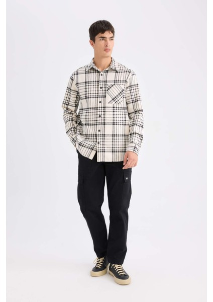 Regular Fit Kareli Flanel Cep Detaylı Uzun Kollu Gömlek D3499AX24WN