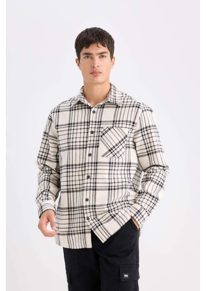 Regular Fit Kareli Flanel Cep Detaylı Uzun Kollu Gömlek D3499AX24WN