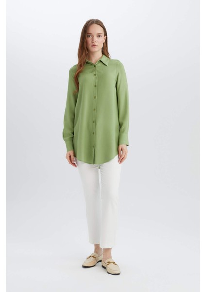 Regular Fit Basic Düz Uzun Kollu Tesettür Gömlek Tunik Z3538AZ25SP