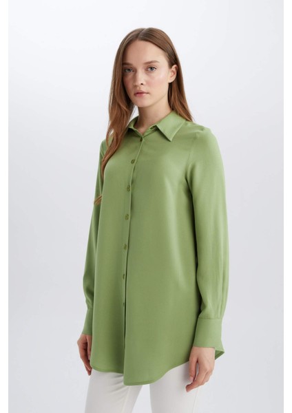 Regular Fit Basic Düz Uzun Kollu Tesettür Gömlek Tunik Z3538AZ25SP