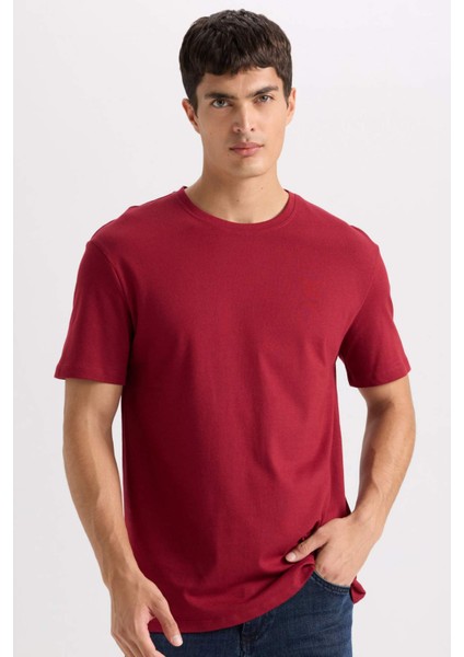 %100 Pamuk New Regular Fit Bisiklet Yaka Basic Düz Kısa Kollu Tişört E1091AXNS