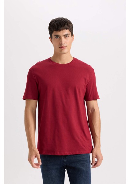 %100 Pamuk New Regular Fit Bisiklet Yaka Basic Düz Kısa Kollu Tişört E1091AXNS