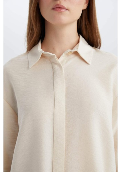 Regular Fit Basic Düz Uzun Kollu Gömlek Tunik E0785AX25SP