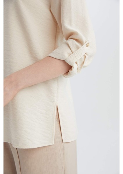 Regular Fit Basic Düz Uzun Kollu Gömlek Tunik E0785AX25SP