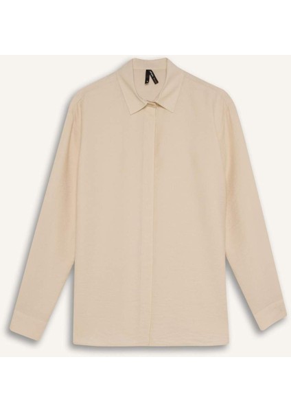 Regular Fit Basic Düz Uzun Kollu Gömlek Tunik E0785AX25SP