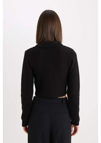 Crop Gömlek Yaka Düğmeli Triko Hırka E1811AX24WN