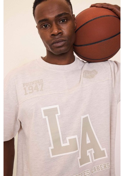 Fit NBA Los Angeles Lakers Oversize Geniş Kalıp Bisiklet Yaka Kısa Kollu Pike Tişört D8551AX25SP