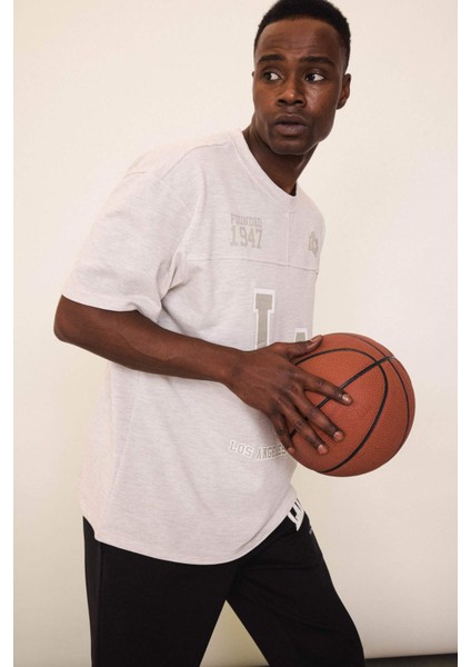 Fit NBA Los Angeles Lakers Oversize Geniş Kalıp Bisiklet Yaka Kısa Kollu Pike Tişört D8551AX25SP