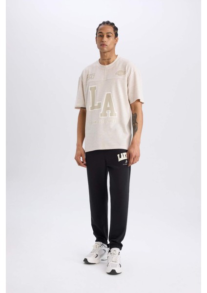 Fit NBA Los Angeles Lakers Oversize Geniş Kalıp Bisiklet Yaka Kısa Kollu Pike Tişört D8551AX25SP