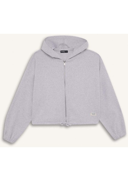 Coool Loose Fit Basic Düz Kapüşonlu Fermuarlı Sweatshirt E1464AX24WN